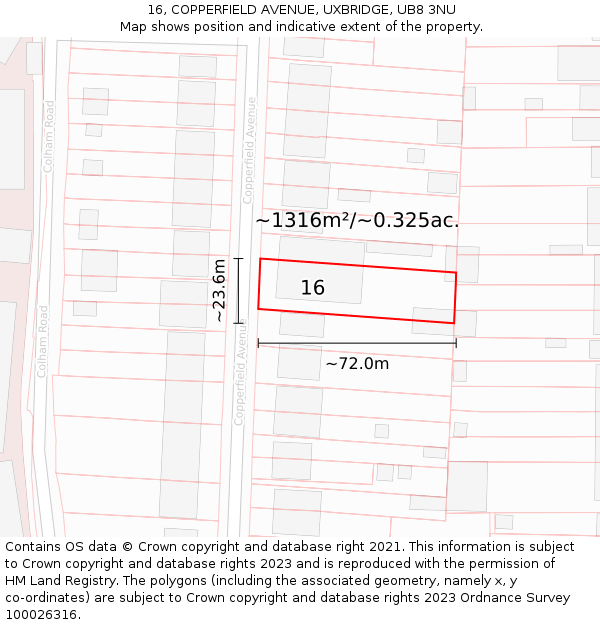 16, COPPERFIELD AVENUE, UXBRIDGE, UB8 3NU: Plot and title map