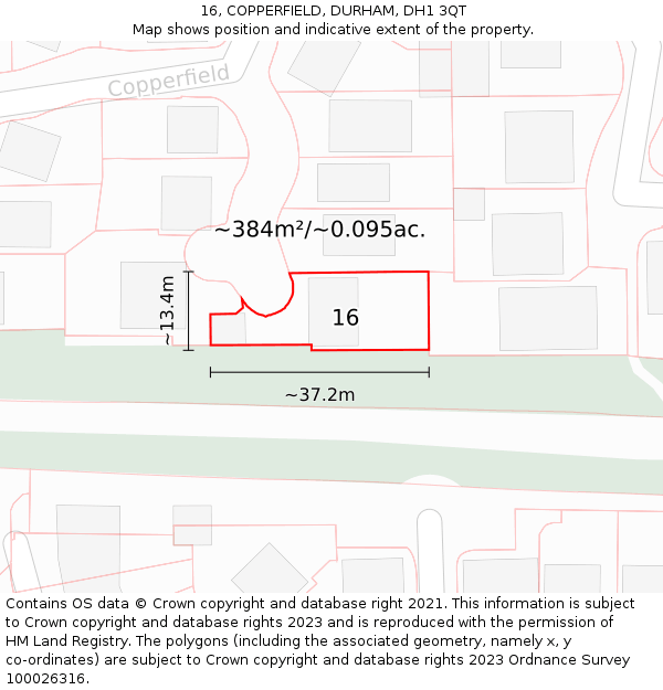 16, COPPERFIELD, DURHAM, DH1 3QT: Plot and title map