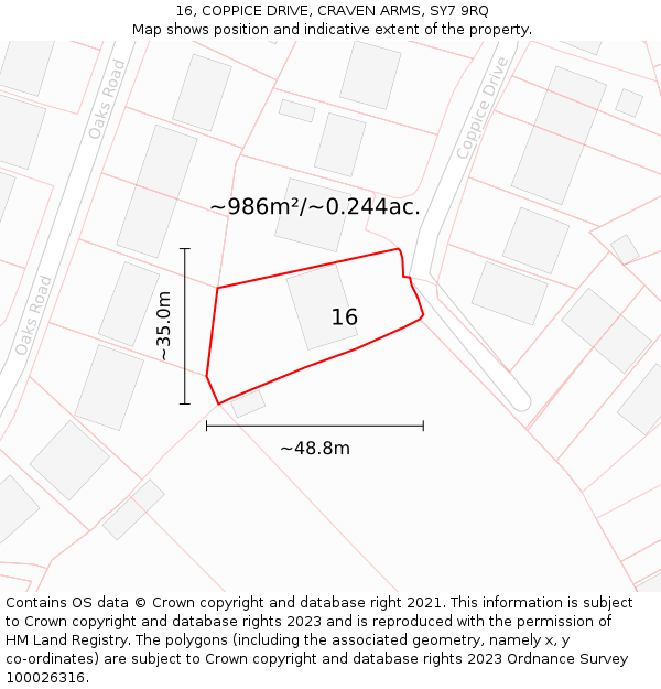 16, COPPICE DRIVE, CRAVEN ARMS, SY7 9RQ: Plot and title map