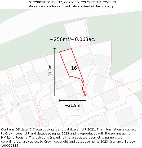 16, COPPINGFORD END, COPFORD, COLCHESTER, CO6 1YG: Plot and title map