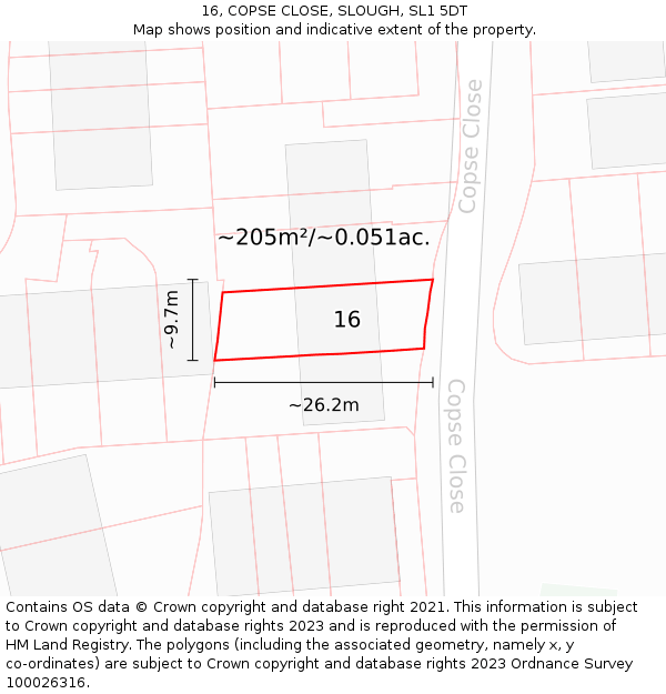 16, COPSE CLOSE, SLOUGH, SL1 5DT: Plot and title map