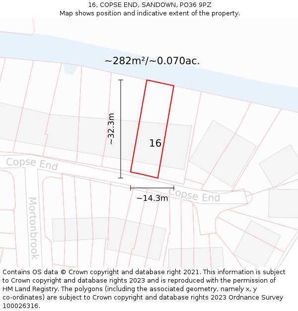 16, COPSE END, SANDOWN, PO36 9PZ: Plot and title map