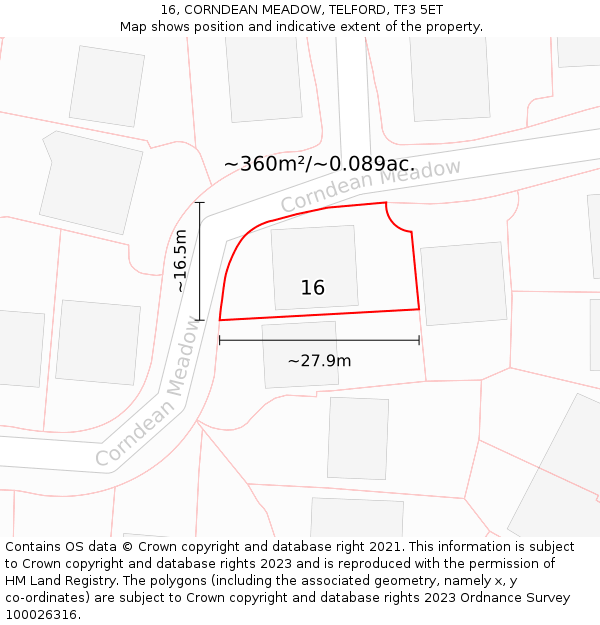 16, CORNDEAN MEADOW, TELFORD, TF3 5ET: Plot and title map