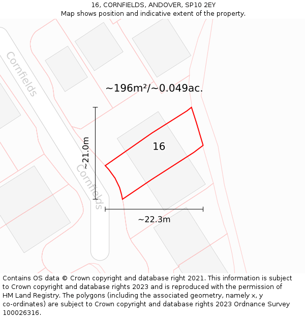 16, CORNFIELDS, ANDOVER, SP10 2EY: Plot and title map