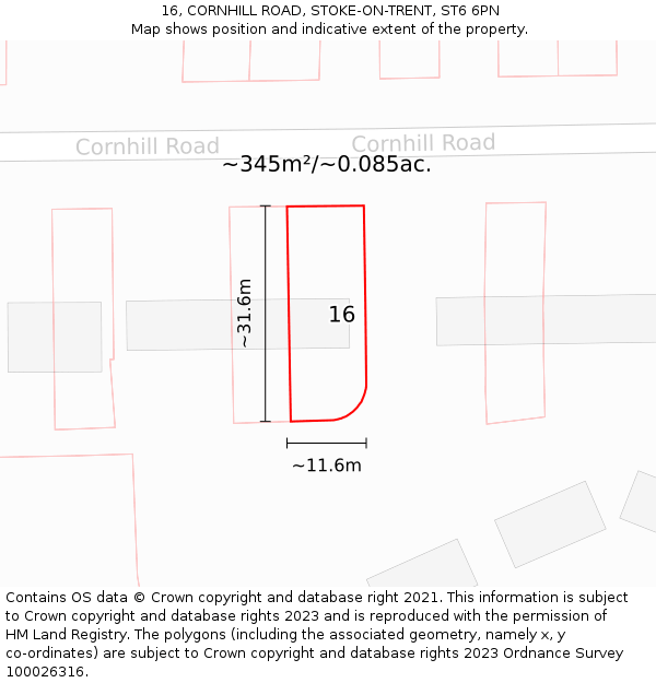 16, CORNHILL ROAD, STOKE-ON-TRENT, ST6 6PN: Plot and title map