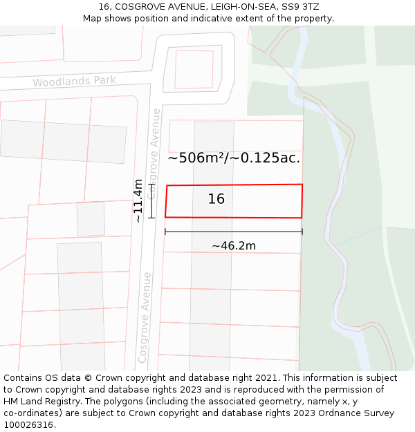 16, COSGROVE AVENUE, LEIGH-ON-SEA, SS9 3TZ: Plot and title map