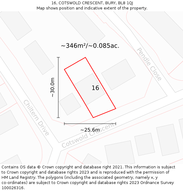 16, COTSWOLD CRESCENT, BURY, BL8 1QJ: Plot and title map