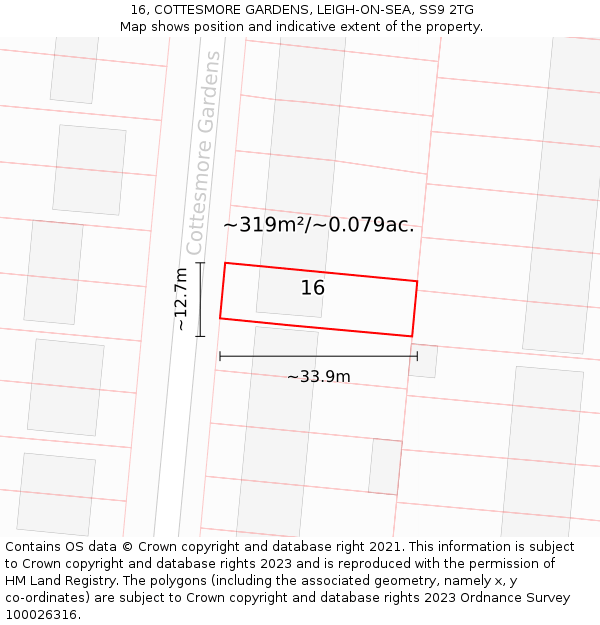 16, COTTESMORE GARDENS, LEIGH-ON-SEA, SS9 2TG: Plot and title map