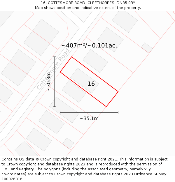 16, COTTESMORE ROAD, CLEETHORPES, DN35 0RY: Plot and title map