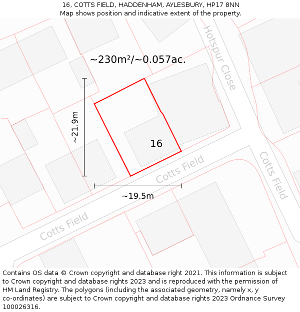 16, COTTS FIELD, HADDENHAM, AYLESBURY, HP17 8NN: Plot and title map