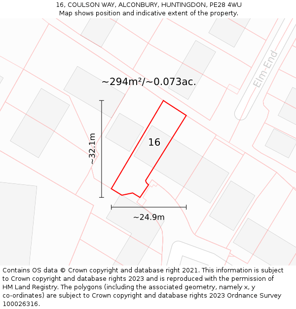 16, COULSON WAY, ALCONBURY, HUNTINGDON, PE28 4WU: Plot and title map