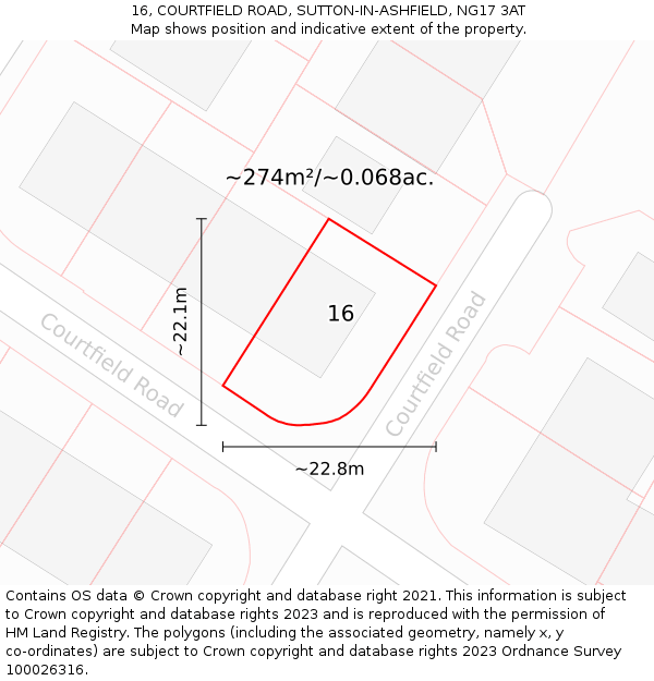 16, COURTFIELD ROAD, SUTTON-IN-ASHFIELD, NG17 3AT: Plot and title map