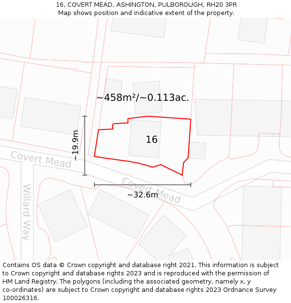 16, COVERT MEAD, ASHINGTON, PULBOROUGH, RH20 3PR: Plot and title map