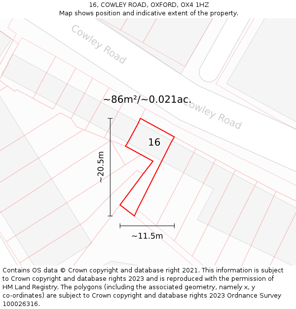 16, COWLEY ROAD, OXFORD, OX4 1HZ: Plot and title map