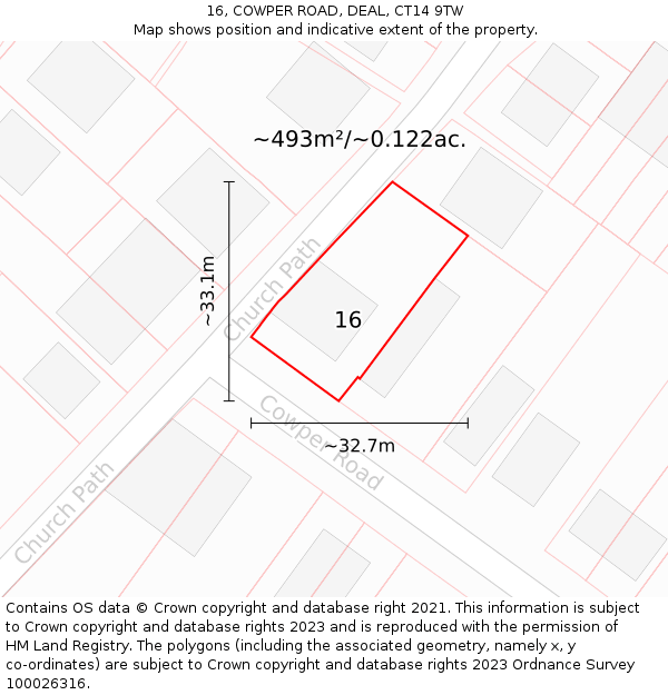 16, COWPER ROAD, DEAL, CT14 9TW: Plot and title map