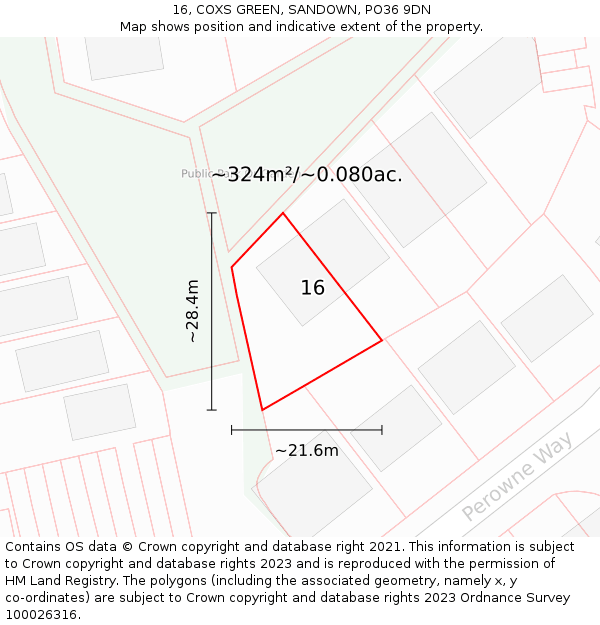 16, COXS GREEN, SANDOWN, PO36 9DN: Plot and title map