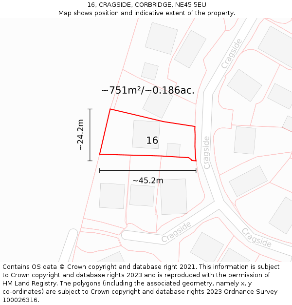 16, CRAGSIDE, CORBRIDGE, NE45 5EU: Plot and title map