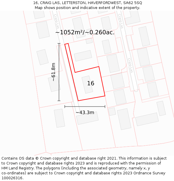 16, CRAIG LAS, LETTERSTON, HAVERFORDWEST, SA62 5SQ: Plot and title map