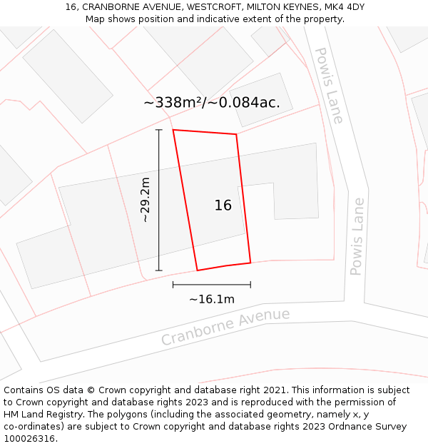 16, CRANBORNE AVENUE, WESTCROFT, MILTON KEYNES, MK4 4DY: Plot and title map