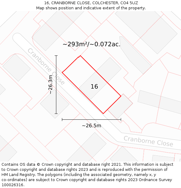 16, CRANBORNE CLOSE, COLCHESTER, CO4 5UZ: Plot and title map