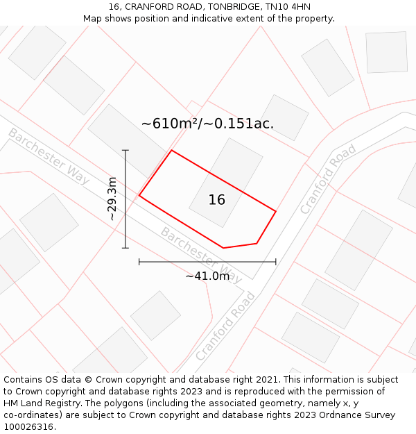 16, CRANFORD ROAD, TONBRIDGE, TN10 4HN: Plot and title map