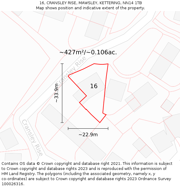 16, CRANSLEY RISE, MAWSLEY, KETTERING, NN14 1TB: Plot and title map