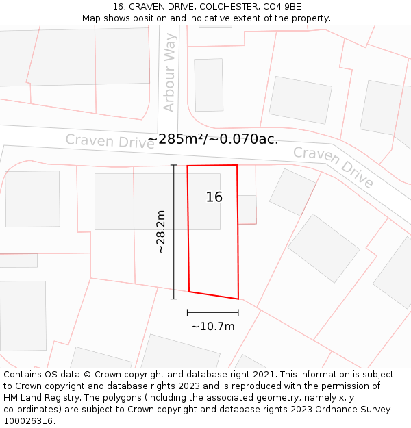 16, CRAVEN DRIVE, COLCHESTER, CO4 9BE: Plot and title map