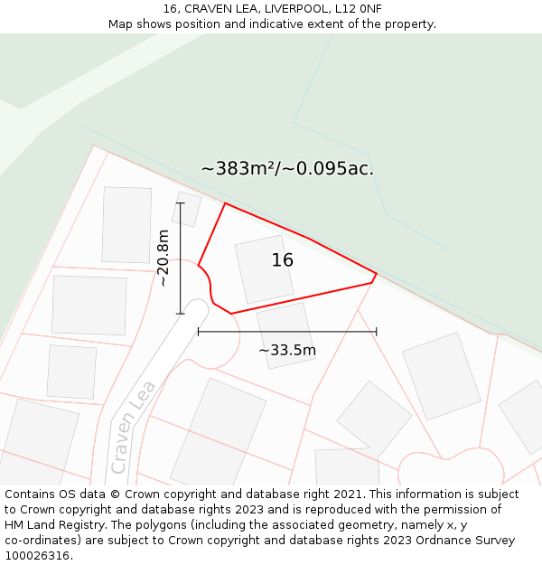 16, CRAVEN LEA, LIVERPOOL, L12 0NF: Plot and title map