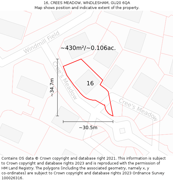 16, CREES MEADOW, WINDLESHAM, GU20 6QA: Plot and title map