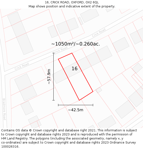 16, CRICK ROAD, OXFORD, OX2 6QL: Plot and title map