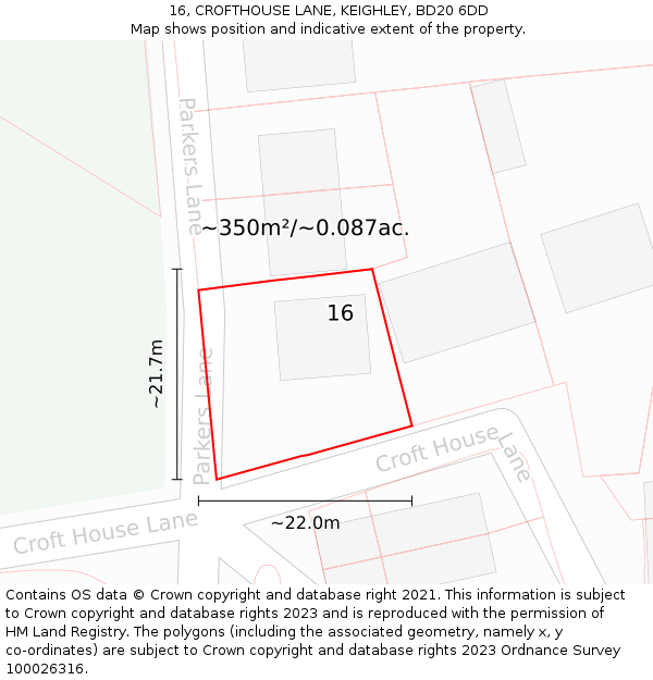 16, CROFTHOUSE LANE, KEIGHLEY, BD20 6DD: Plot and title map