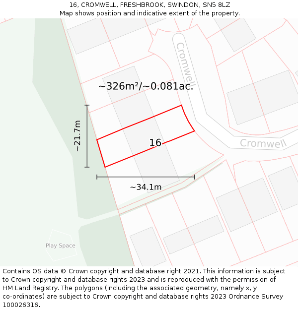 16, CROMWELL, FRESHBROOK, SWINDON, SN5 8LZ: Plot and title map