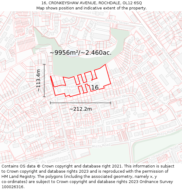 16, CRONKEYSHAW AVENUE, ROCHDALE, OL12 6SQ: Plot and title map