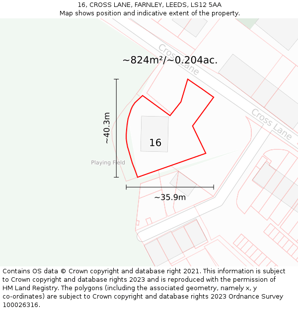 16, CROSS LANE, FARNLEY, LEEDS, LS12 5AA: Plot and title map