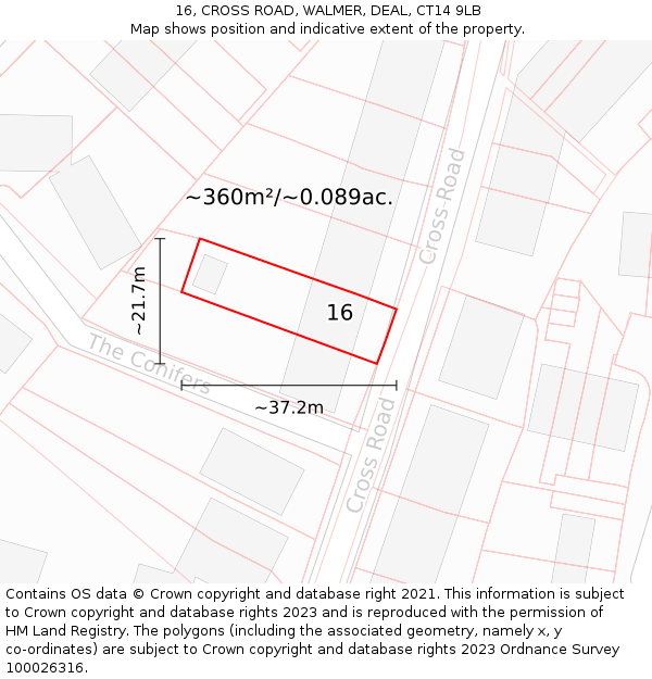 16, CROSS ROAD, WALMER, DEAL, CT14 9LB: Plot and title map