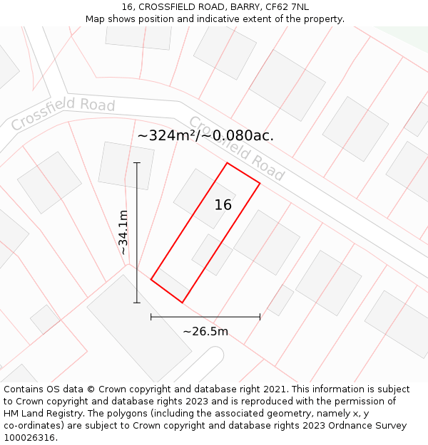 16, CROSSFIELD ROAD, BARRY, CF62 7NL: Plot and title map