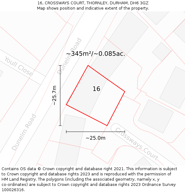 16, CROSSWAYS COURT, THORNLEY, DURHAM, DH6 3GZ: Plot and title map