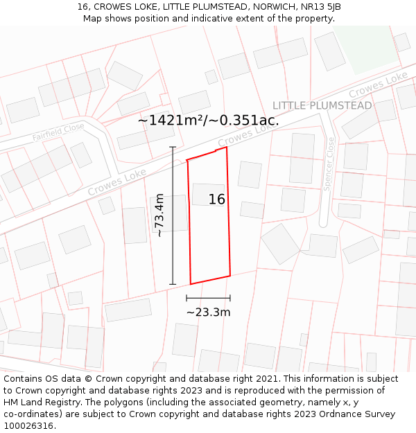 16, CROWES LOKE, LITTLE PLUMSTEAD, NORWICH, NR13 5JB: Plot and title map