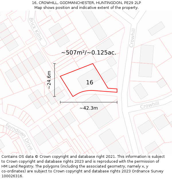 16, CROWHILL, GODMANCHESTER, HUNTINGDON, PE29 2LP: Plot and title map