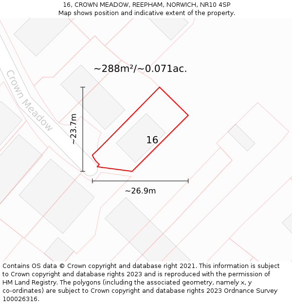 16, CROWN MEADOW, REEPHAM, NORWICH, NR10 4SP: Plot and title map