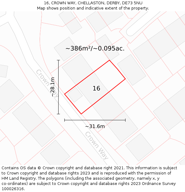 16, CROWN WAY, CHELLASTON, DERBY, DE73 5NU: Plot and title map
