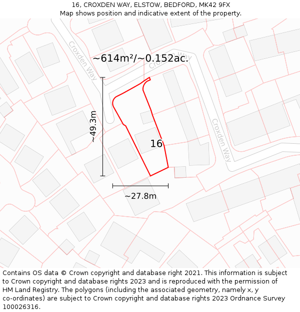 16, CROXDEN WAY, ELSTOW, BEDFORD, MK42 9FX: Plot and title map