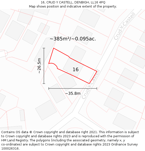 16, CRUD Y CASTELL, DENBIGH, LL16 4PQ: Plot and title map