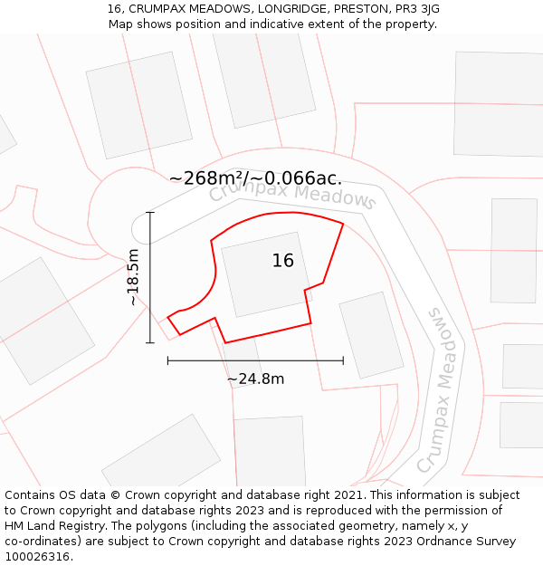 16, CRUMPAX MEADOWS, LONGRIDGE, PRESTON, PR3 3JG: Plot and title map