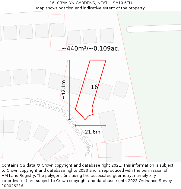 16, CRYMLYN GARDENS, NEATH, SA10 6EU: Plot and title map