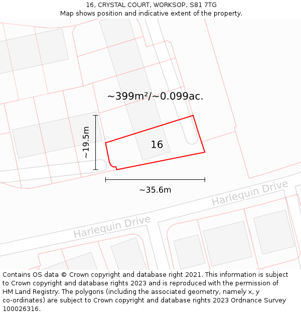 16, CRYSTAL COURT, WORKSOP, S81 7TG: Plot and title map
