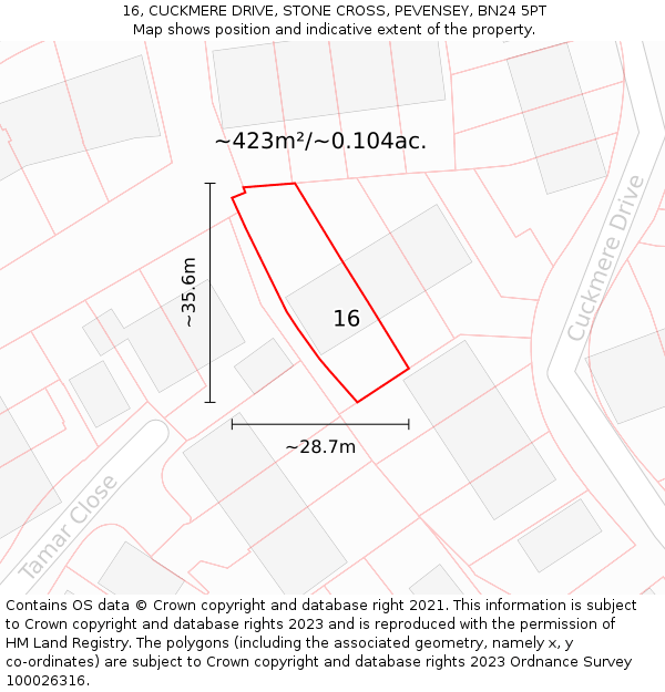 16, CUCKMERE DRIVE, STONE CROSS, PEVENSEY, BN24 5PT: Plot and title map