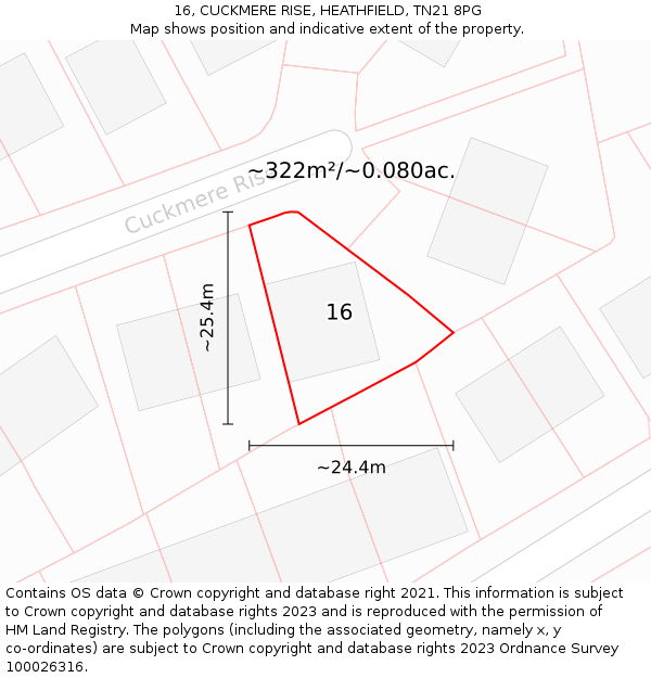 16, CUCKMERE RISE, HEATHFIELD, TN21 8PG: Plot and title map