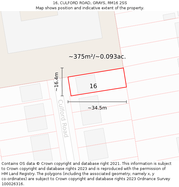 16, CULFORD ROAD, GRAYS, RM16 2SS: Plot and title map