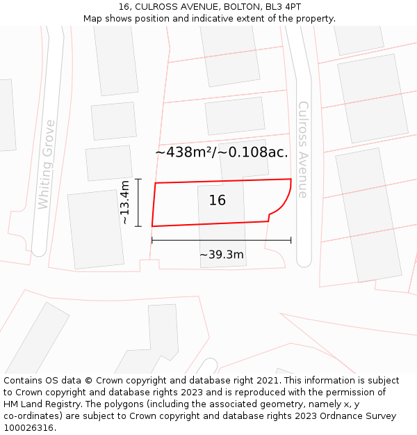 16, CULROSS AVENUE, BOLTON, BL3 4PT: Plot and title map